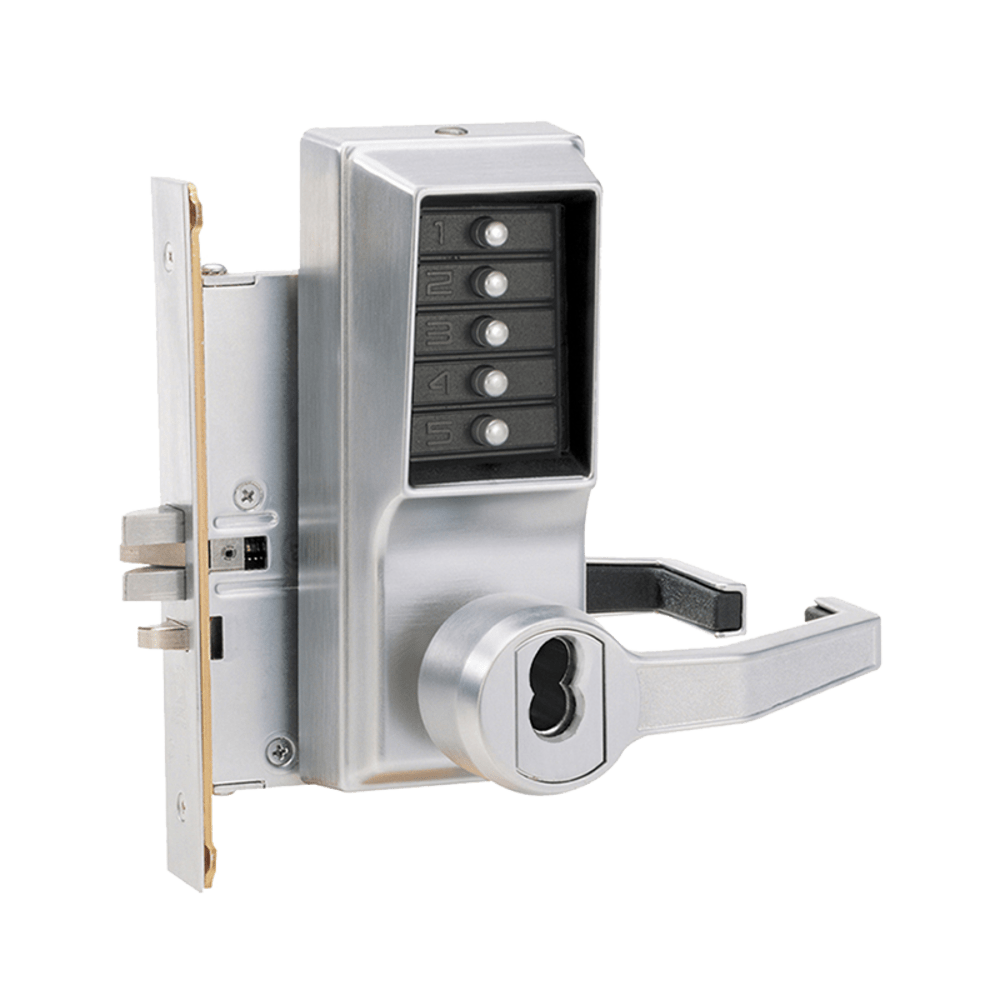 Kaba Access R8146S-26D-41 Mortise Combination Lever Lock, Key Override, Passage, Lockout, Schlage FSIC Prep, Less Core, Satin Chrome